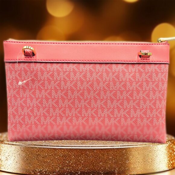 Michael Kors Saffiano Leather Crossbody Purse Removable Chain Strap Handbag Pink